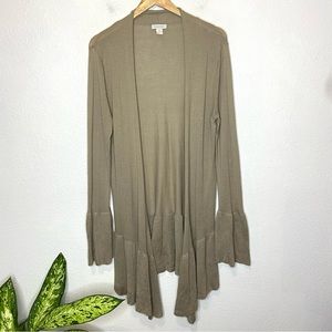 Garnet Hill Women’s Medium Long Line Cardigan Sweater Tan‎ Cream Waterfall Hem